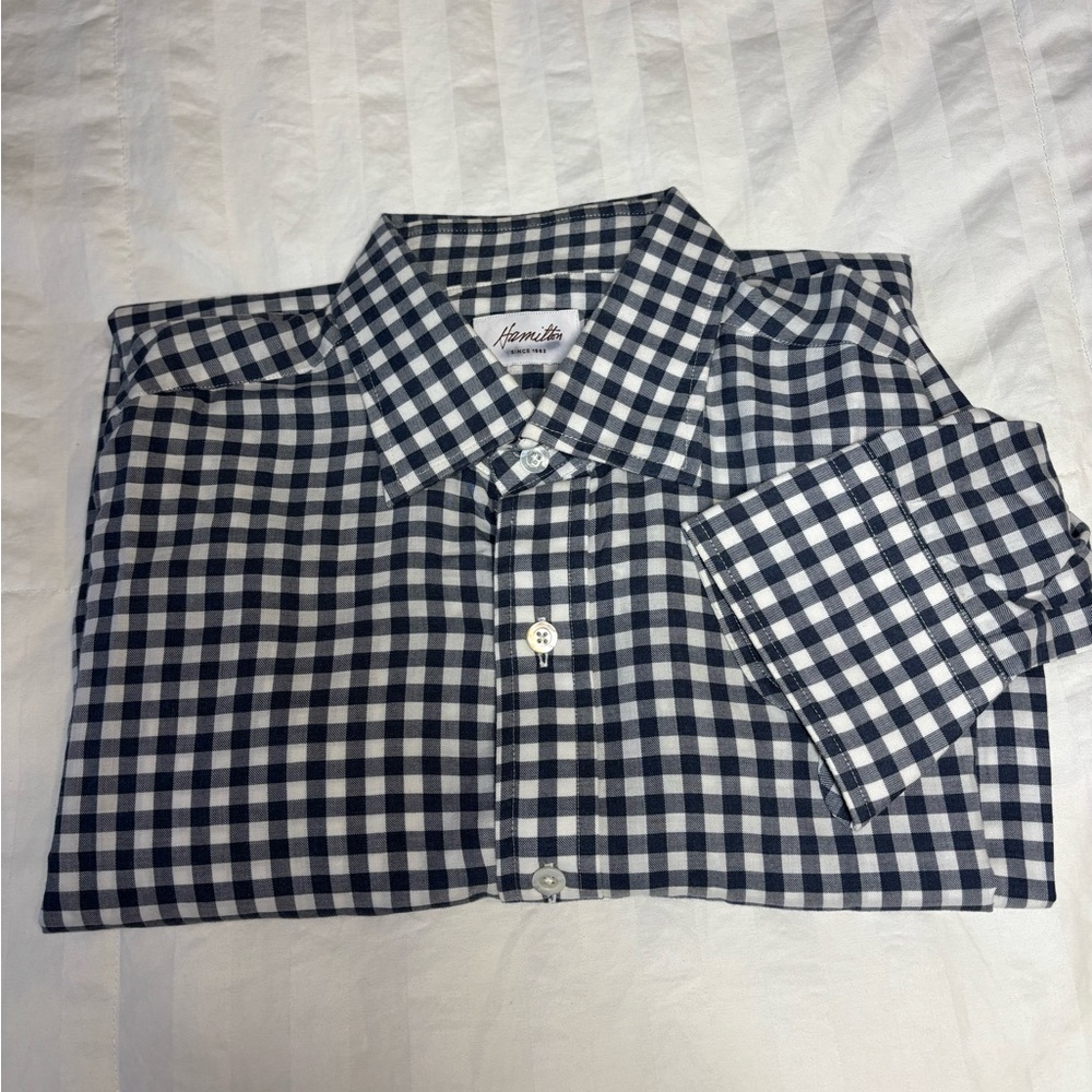 Hamilton Men’s blue gingham casual long sleeve shirt 151/2